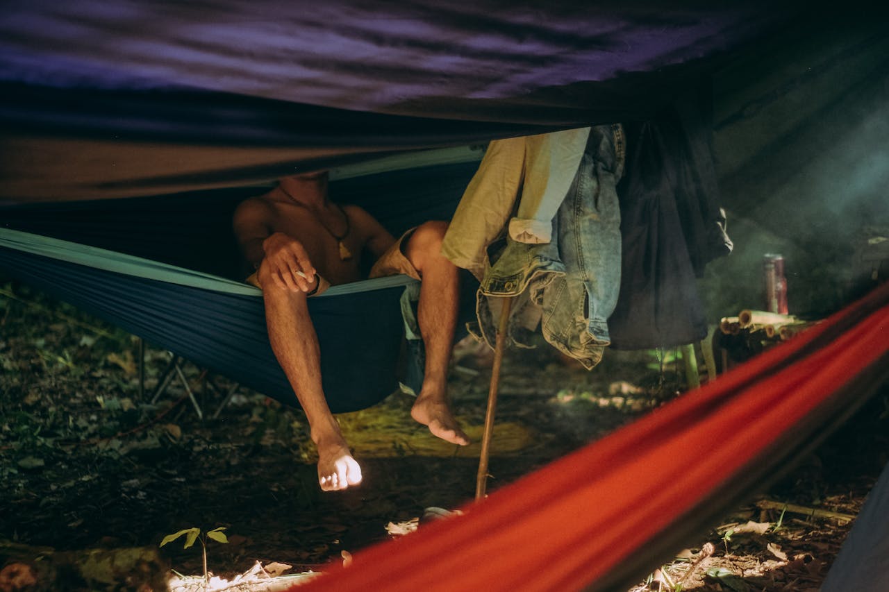 A Man Resting On A  Hammock