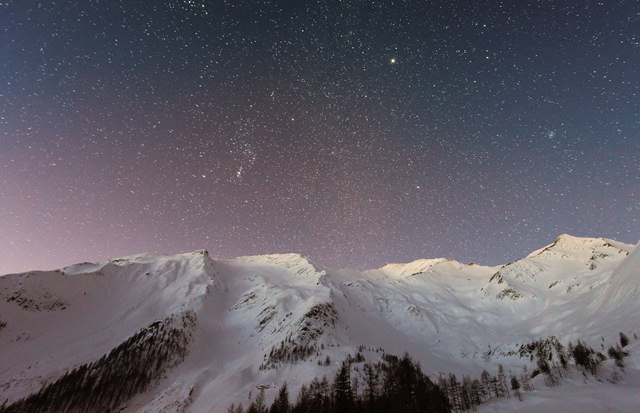 Mountain Covered Snow Under Star